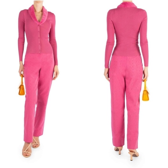 New! STAUD 💗 Celina Faux Fur Collar Rib Knit Top In Lollipop 💗 XS! SALE! - Picture 9 of 14